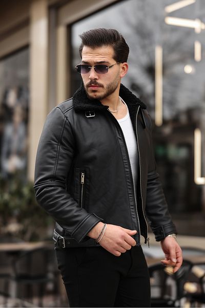 Mero Life High Quality Napa Leather - Full Fur Slim Fit Black Men's Coat & Jacket