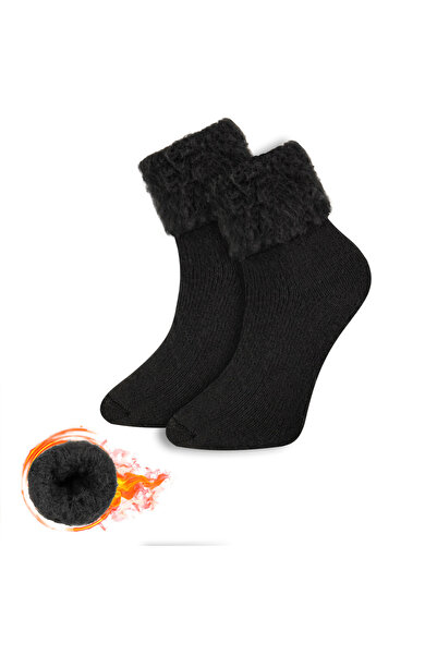 FOURSOLOS Unisex Thermal Siyah Kışlık Çorap – 2’li Paket, 41–46 Beden, Sıcak ...