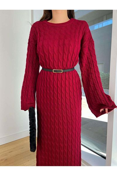 HARMONY GLOBAL Rochie detaliată din tricot midi de iarnă bordeaux