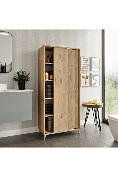 WENCE Sürgülü Çok Amaçlı Banyo Dolabı Meşe - Tamamı 1. Kalite Mdf