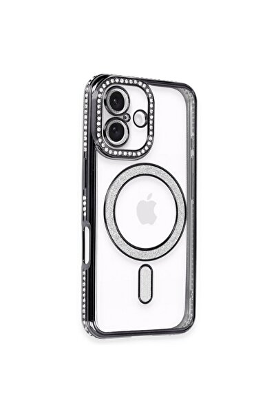 UnDePlus Apple iPhone 16 Plus Kılıf Simli Magsafe Kamera Kenar Taşlı Kapak