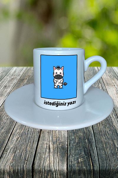 Arken Design Zebra Printed Turkish Coffee Cup with Plate Customizable Model 2