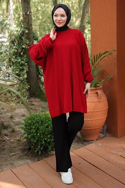 hafsamina Πλεκτό τουνίκ με κόκκινο μπαλόνι - HM2519