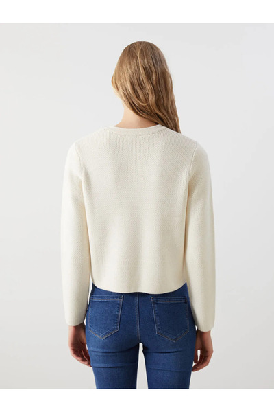 LC Waikiki LCW Modest  Ekru Bisiklet Yaka Kadın Triko Hırka