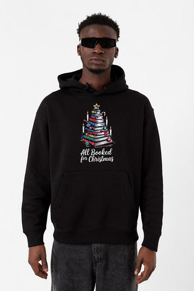 Tshirthane Мъжки суитшърт с качулка All Booked For Christmas, черен, 3ip