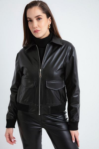 Lafaba Women's Black Short Leather Jacket
