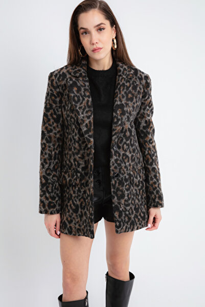 Lafaba Anthrazitfarbene Damenjacke mit Leopardenmuster