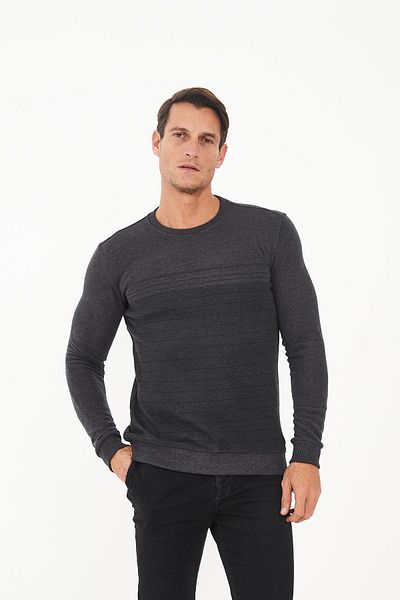 Maccali Men's Citychic Plain Pattern Crew Neck Winter Anthracite Sweatshirt
