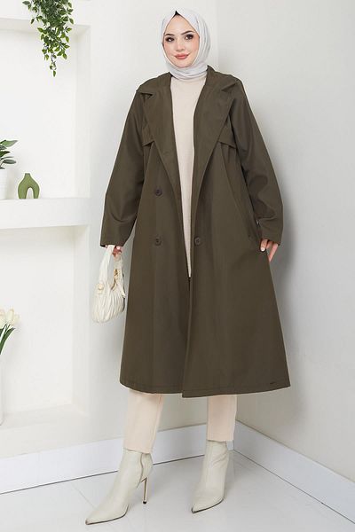hafsamina Χακί Μεγάλο Μέγεθος Trench Coat - HM2637