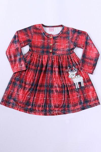 HÇM Velvet Print Long Sleeve Dress for Girls - Deer Embroidery, Yilbashi C40