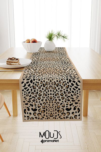 Moud's Leopard Patterned Runner Table Cloth Carefree Suede Textured Fabric