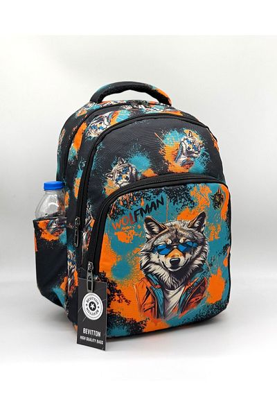 Bevitton Set de 3 ghiozdane de școală primară cu model Black Wolf pentru băiat