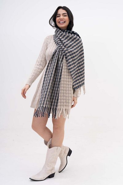 FENZA SCARF LISA DEGRADE WRENCH PATTERN MIXT DE LANA-AKRILĂ BĂRĂ DE IARNĂ