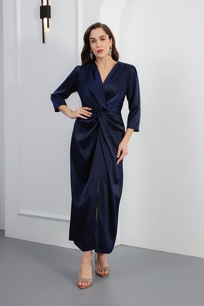 Lafaba Rochie de seară midi, albastru bleumarin, cu decolteu în V