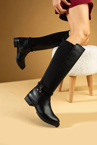 eformoda by emre yılmaz Siyah Kadın Parlak Tokalı Çizme THN02