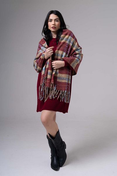 FENZA SCARF LOLA SQUARE STRIPES MODEL LANA-AKRILIC MIXTĂ BATĂ DE IARNĂ