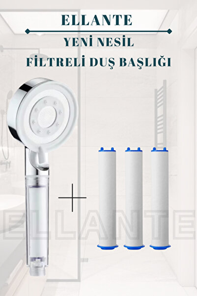 ellante Filtreli Arıtmalı Masajlı Çok Fonksiyonlu Krom Beyaz Elit Duş Başlığı...