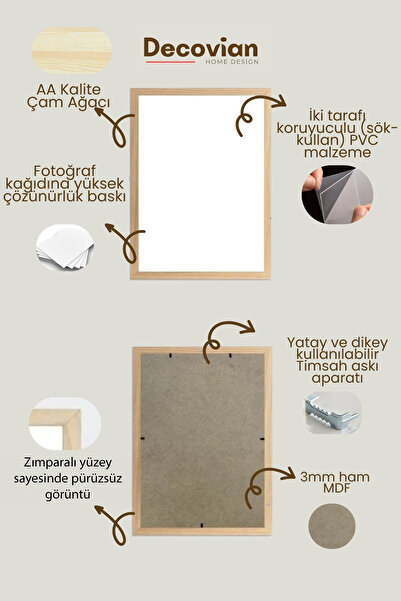 DecovianHomeDesign Doğal Ahşap Çerçeveli Tekli Minimalist Tablo - Ön Korumalı, Posterli