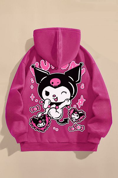 FEEL STYLE Thick Winter Children's Sweatshirt - Three Thread Raster, Heart Printed |   Kuromi̇