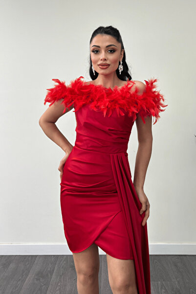giyimmasalı Red Satin Mini Dress - Otriş Detailed
