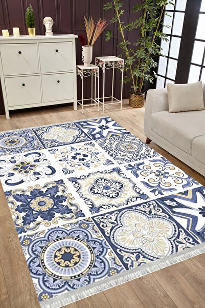 MUBO Kaymaz Tabanlı Yıkanabilir Antibakteriyel Dijital Baskı Patchwork Salon ...