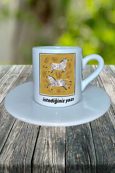 Arken Design Zebra Printed Turkish Coffee Cup with Plate Customizable Model 5