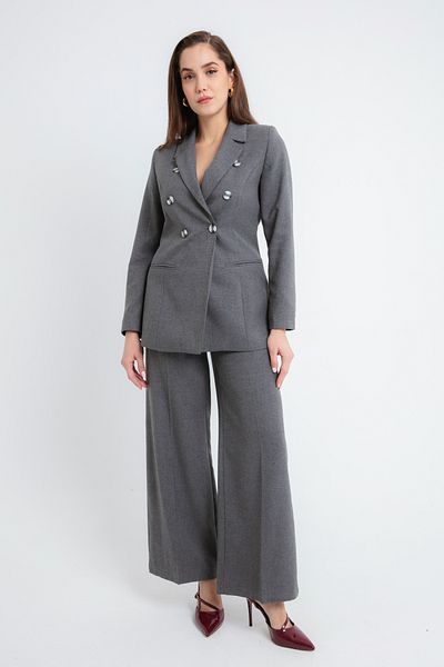 Lafaba Women's Gray Buttoned Jacket Pants Set
