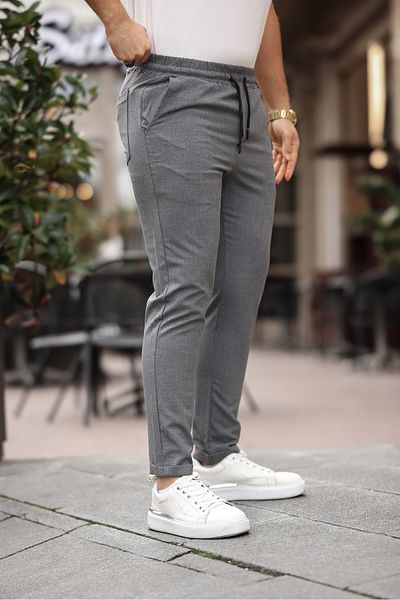 Mero Life Men's Gray Slim Fit Relaxed Fit Waist Tie Side Pocket Lycra Jogger Pants