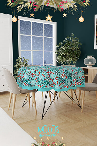 Moud's مفرش طاولة من جلد الغزال الأزرق منقوش باللون الأزرق من Kokina - رأس السنة الجديدة بدون ربطة عنق على شكل قصب الحلوى