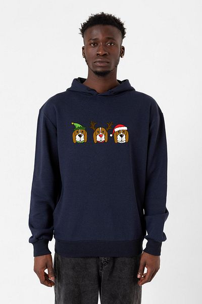 Tshirthane 3 Wise Beagles Коледа - Мъжки суичър с качулка в тъмносин цвят 3ip