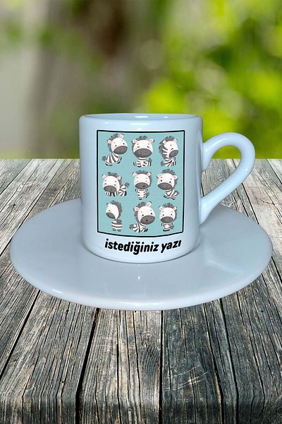 Arken Design Zebra Printed Turkish Coffee Cup with Plate Customizable Model 1