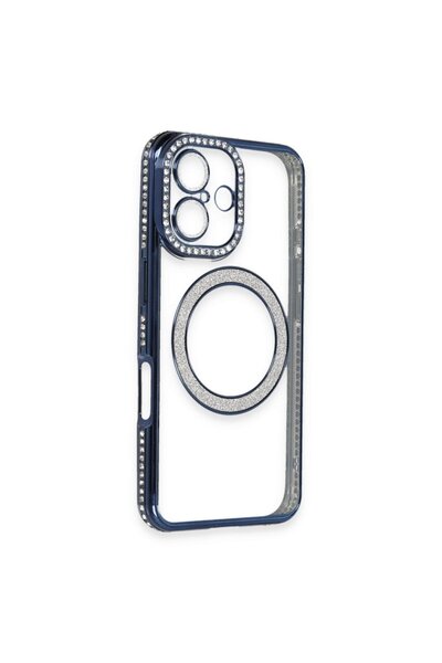 UnDePlus Apple iPhone 16 Plus Kılıf Simli Magsafe Kamera Kenar Taşlı Kapak