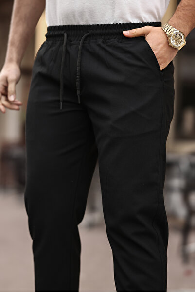 Mero Life Erkek Siyah Slim Fit Rahat Kesim Beli Bağlamalı Yan Cepli Likralı Jogger Pantolon