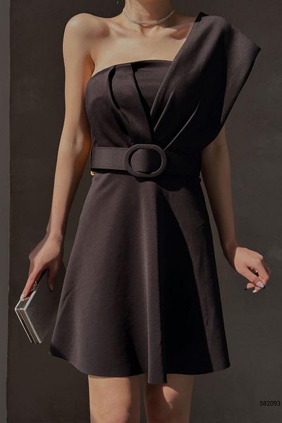 Deafox Black Scuba Fabric Special Invitation Dress with Belt