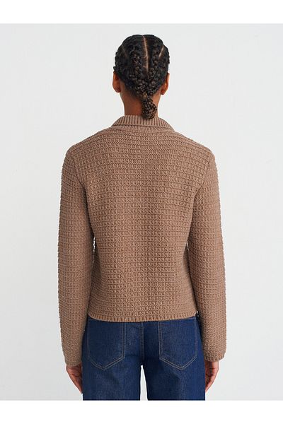 Dilvin 60925 Model Polo Neck Mink Knitwear Cardigan - Buttoned