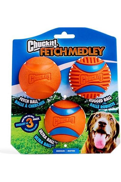 Chuckit Fetch Medley Gen 3 - Set of 3 Dog Play Balls (Ultra Ball, Fetch Ball, Rugged Ball)