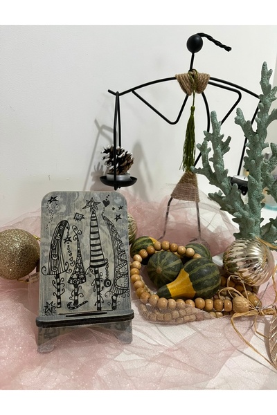 Ahşap Telefon,Tablet Tutucu,Hediyelik Eşya,Yılbaşı Hediyesi,El Boyaması