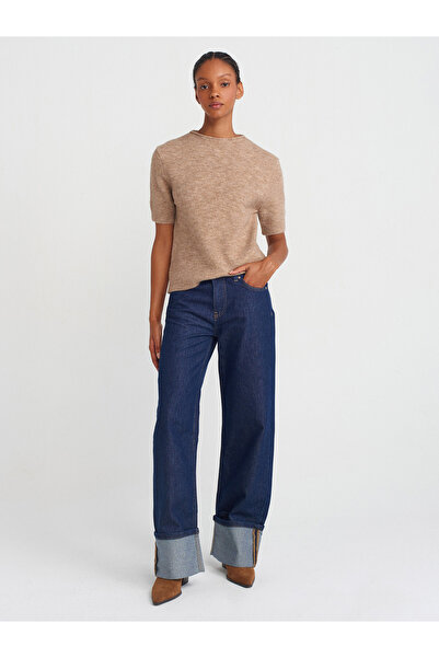 Dilvin 10675 Pulover de tricotaj cu guler vertical bej