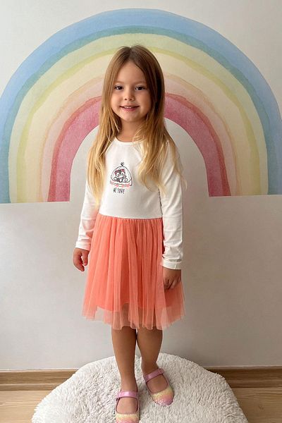 Breeze 1.5-5 Years Old Girl's Dress - Long Sleeve, Bow, Cute, Owl Print, Ecru