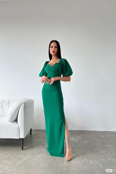 Deafox Emerald Green Maxi Φόρεμα - Κρεπ ύφασμα, γιακάς με διπλό στήθος και λεπτομέρεια με μπαλόνι