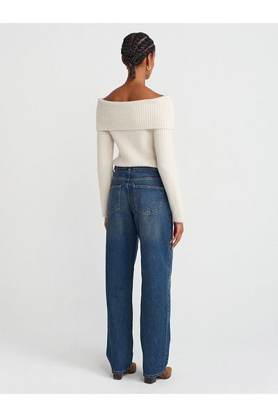 Dilvin 71761 Pantaloni din denim tăiați cu baloane - centură cu epoleți