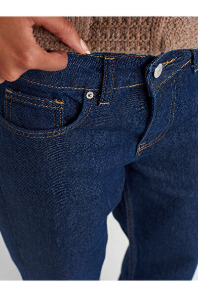 Dilvin 71758 Curved Leg Glitter Denim Culottes-Μπλε ναυτικό