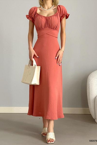 Deafox Φόρεμα Ayrobin γιακά Madonna Color σε πούδρα