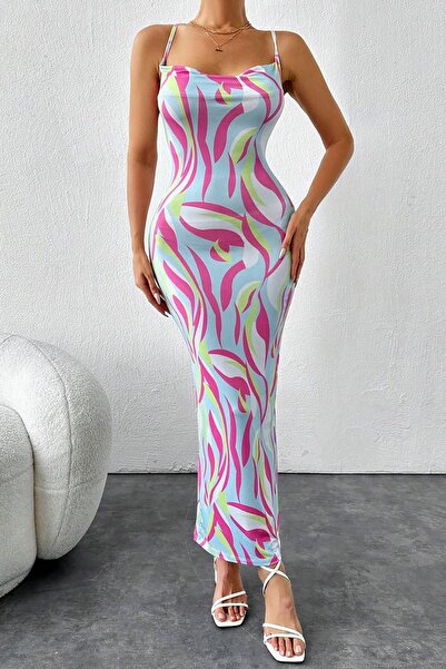 Deafox Сукня максі з відкритою спиною з мішаного цифрового принта, повністю з...