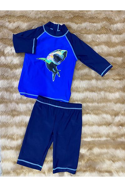 skycott Costum de baie pentru băiat cu imprimeu rechin Top cu mâneci cu pantaloni scurți Costum de jos Îmbrăcăminte de mare