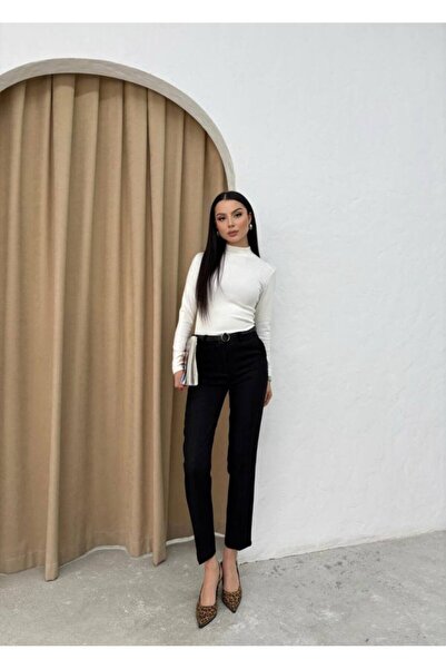 Kokosh moda Women's High Waist Narrow Leg Belt Included Fabric Pants