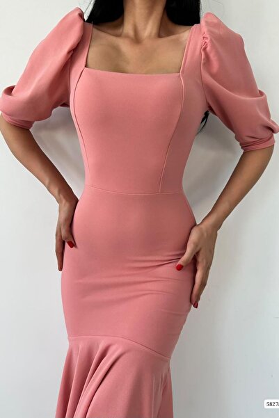 Deafox Φόρεμα μίντι μήκους μοντέλο ψαριού με τετράγωνο λαιμό κρεπ ύφασμα