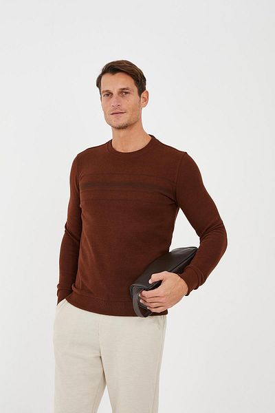 Maccali Men's Thick Winter Solid Long Sleeve Basic Brown Sweatshirt