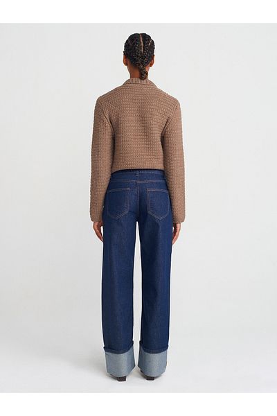 Dilvin 71758 Curved Leg Glitter Denim Trousers-Navy