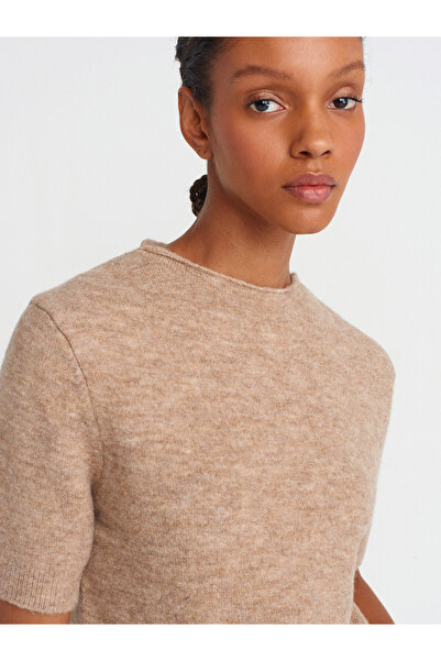 Dilvin 10675 Pulover de tricotaj cu guler vertical bej